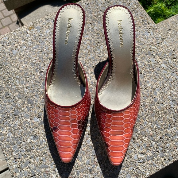 Croc pattern Leather Kitten heel slides - Picture 4 of 6